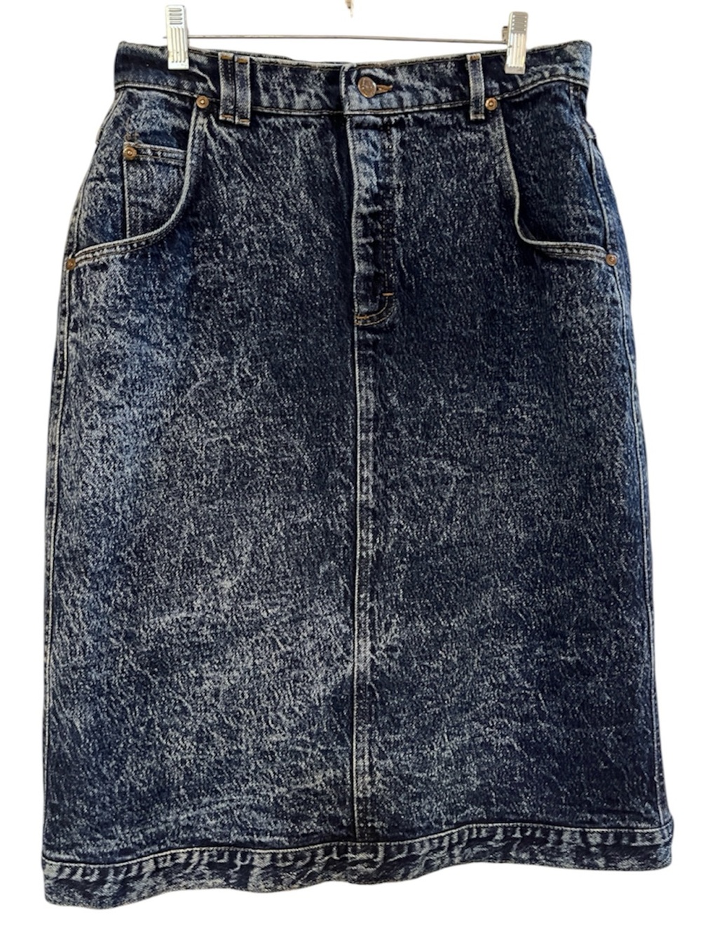 VINTAGE LEE ACID WASH HEAVY DENIM SKIRT BLUE SIZE 16 MADE IN THE USA UNION MADE
